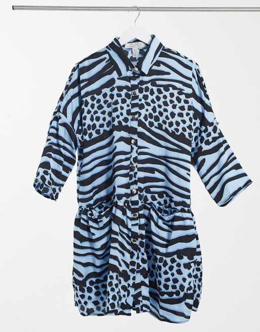 Liquorish - Robe courte portefeuille oversize à imprimé animal bleu