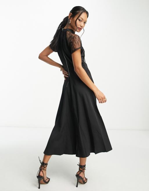 Liquorish - Robe mi-longue trapèze avec détail en dentelle, 2 de 4