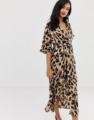 Liquorish - Satijnen midi-jurk met luipaardprint-Multi