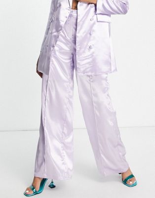 Liquorish satin co-rd tailored trouser in dreamy lilac