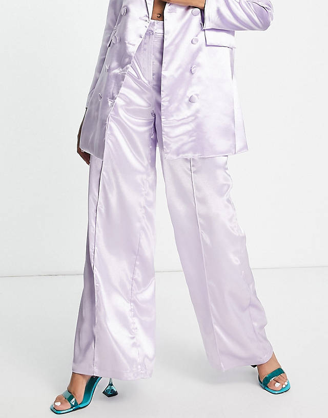 Liquorish - satin co-rd tailored trouser in dreamy lilac