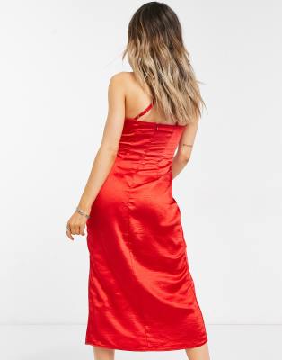 bright red satin dress