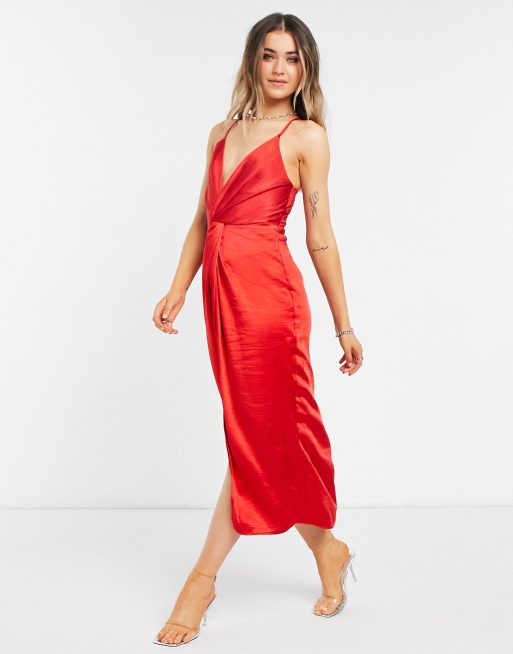 Bright red shop satin dress