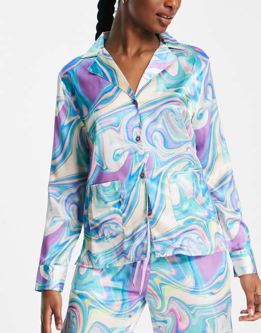 Liquorish Jacquard Satin Long Pajama Set