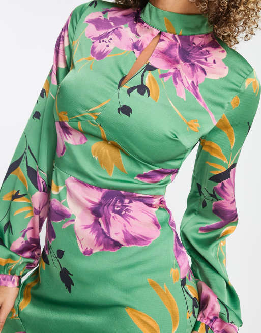purple and green floral dress Vince // Green & Purple Floral Satin Dress – VSP Consignment main image 0