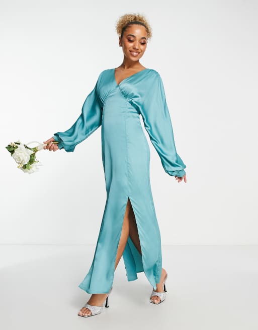 Satin kimono maxi dress sale