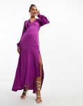 [Liquorish] Liquorish satin maxi dress with split in deep fuchsia-Pink 8 Deep Fuchsia