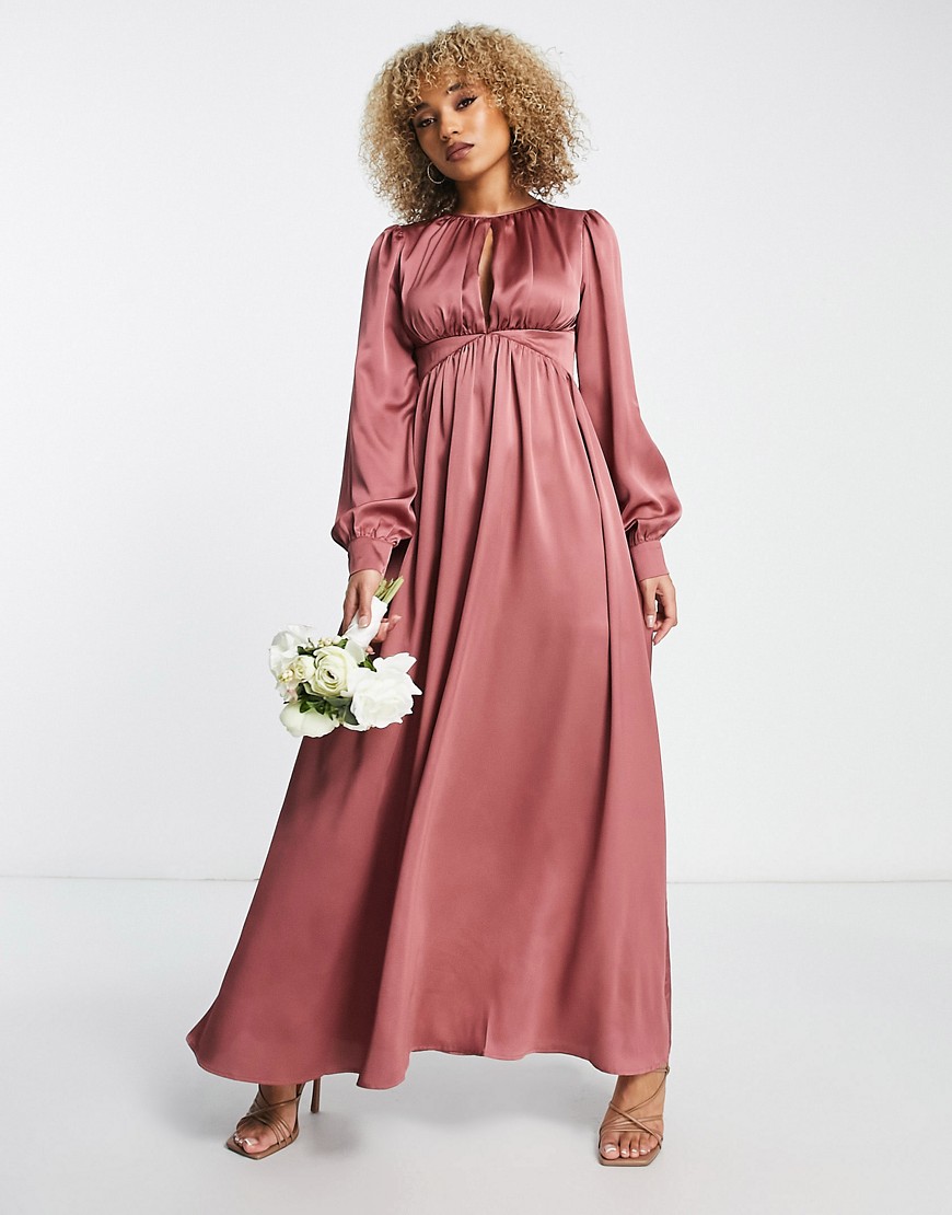 Liquorish satin maxi dress with waist detail and keyhole in forever rose-Pink
