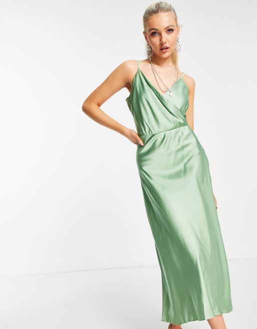 Liquorish satin midi cami dress in mint