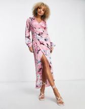 ASOS EDITION blouson sleeve floral embroidered maxi dress with open back in  light pink