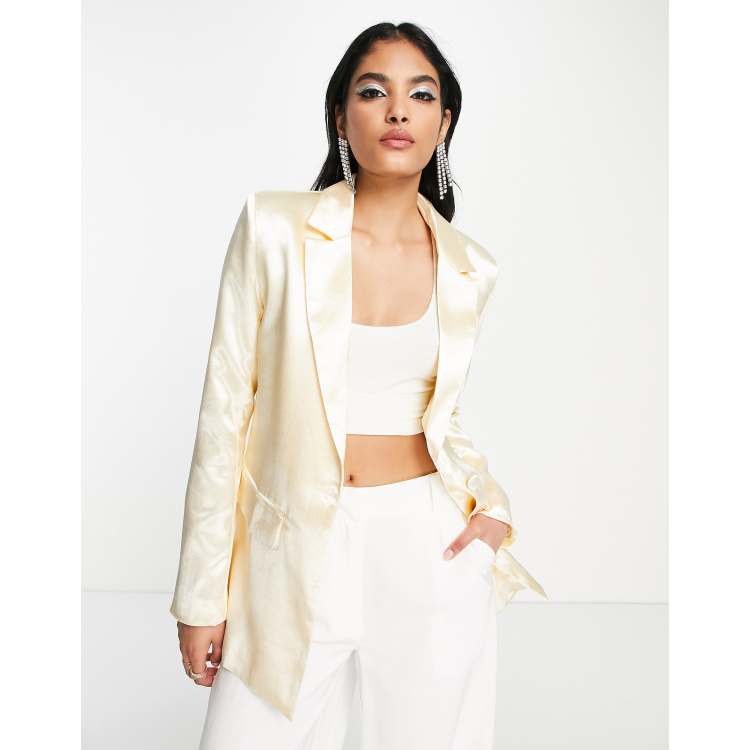 Only Petite oversized satin blazer and palazzo trouser co-ord in champagne