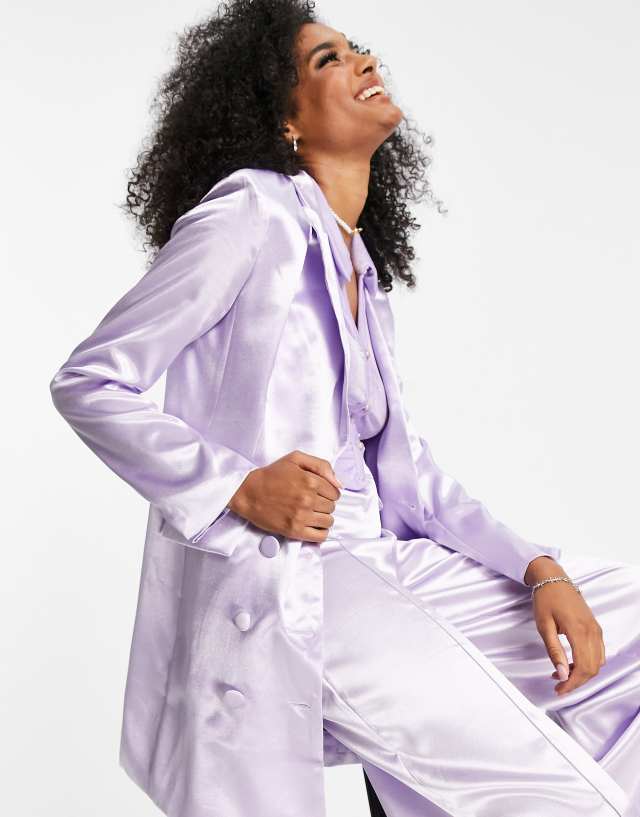 Liquorish satin tailored double breast blazer in dreamy lilac