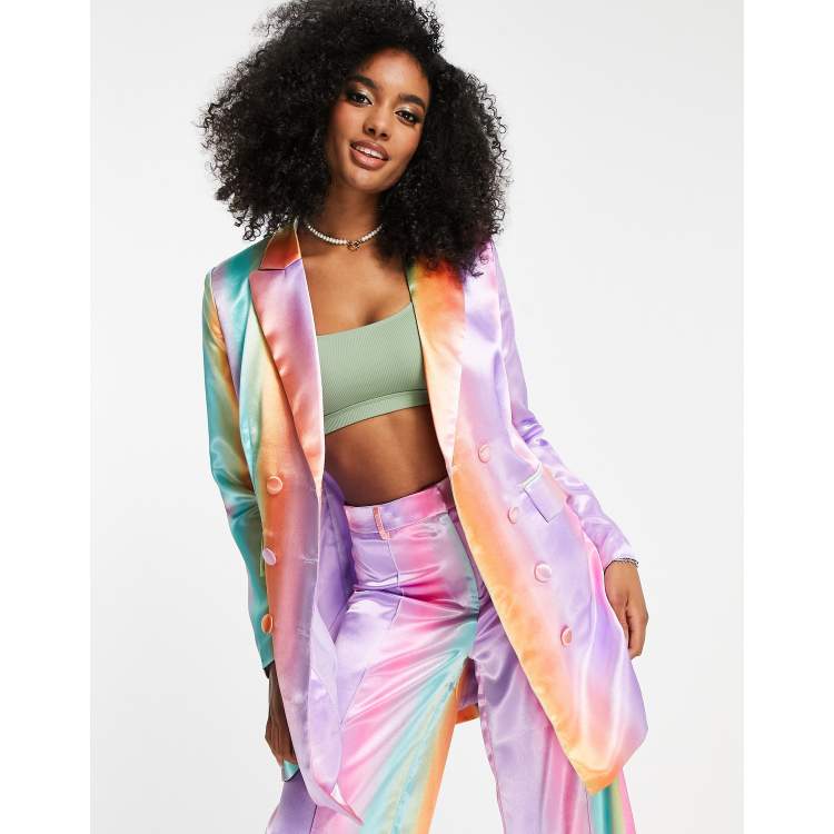 Liquorish satin tailored double breast blazer in ombre multi - part of a  set