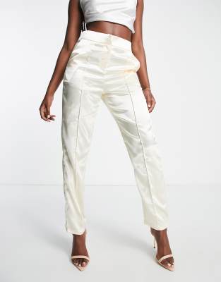 Liquorish satin tailored trouser co-ord in champagne
