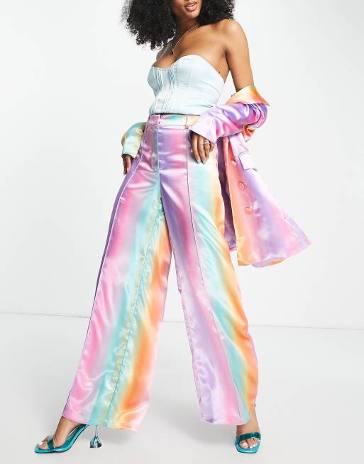 Liquorish satin tailored trouser in ombre multi co ord