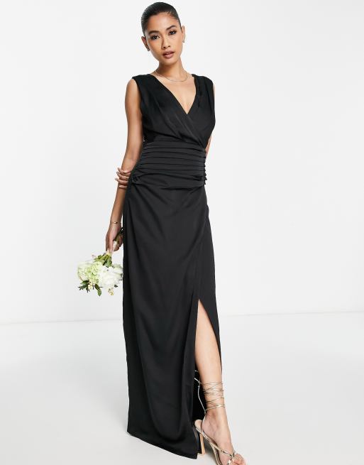 Black satin 2025 wrap maxi dress