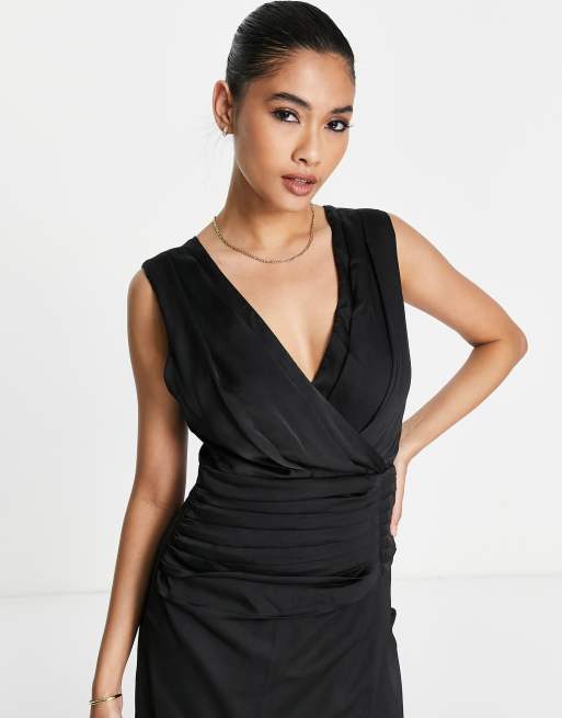 Black wrap front maxi sales dress