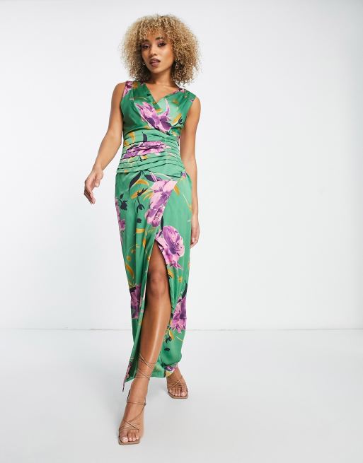 Satin wrap outlet front maxi dress