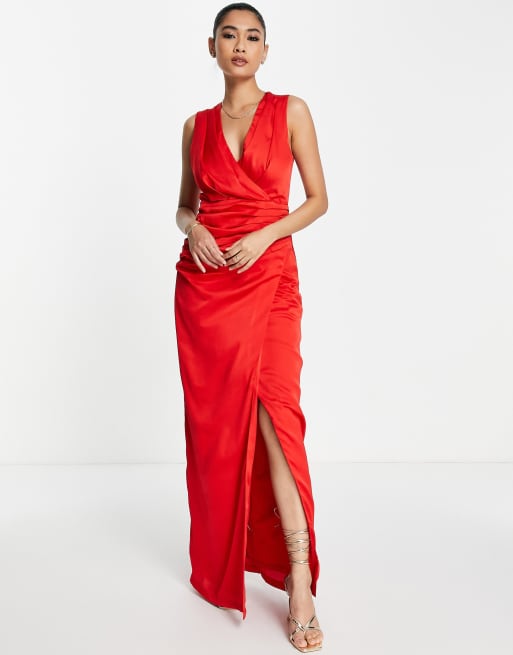 Satin wrap 2025 front maxi dress