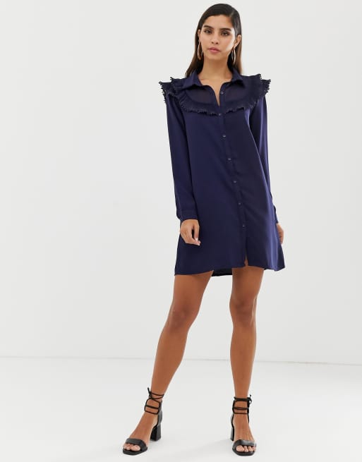 Liquorish shirt dress with ruffle bib detail