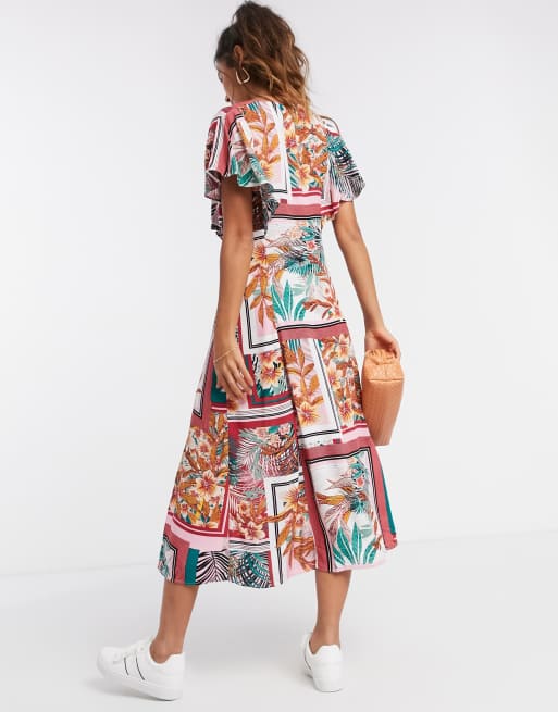 Tropical print midi clearance dress