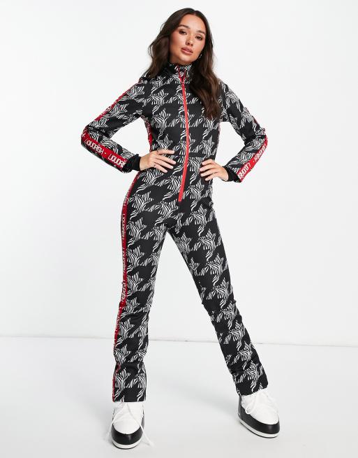 Liquorish - SKI - Waterbestendig skipak met zwart-witte pied-de-poule print