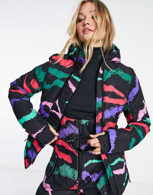 Liquorish Ski waterproof jacket in abstract multi color print