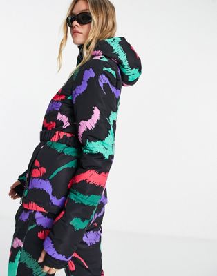 Liquorish Ski waterproof jacket in abstract multi colour print