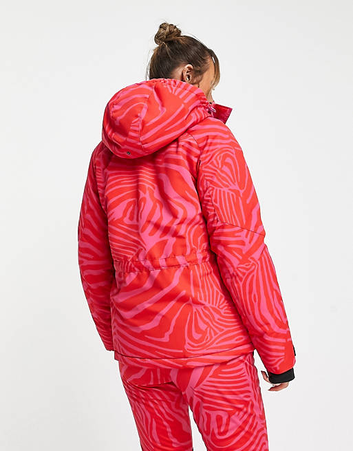 Liquorish Ski waterproof jacket in pink abstract print | ASOS
