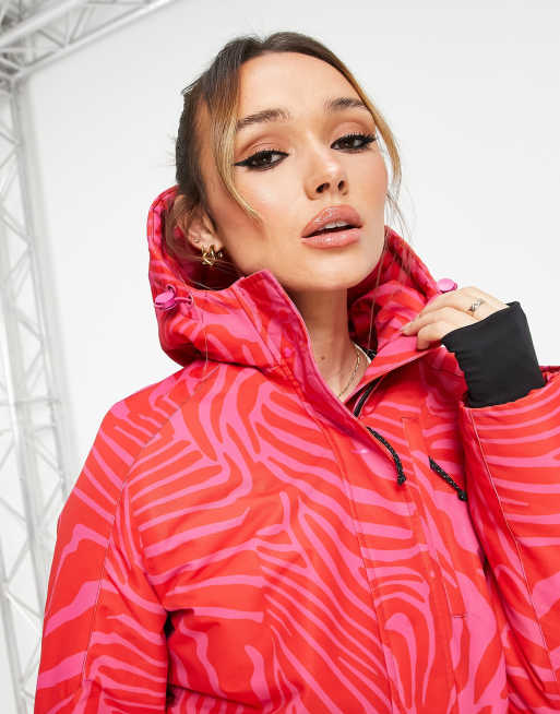 Liquorish Ski waterproof jacket in pink abstract print | ASOS