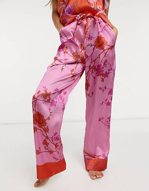 Liquorish sleepwear blossom print pajama pants in pink and red | ASOS