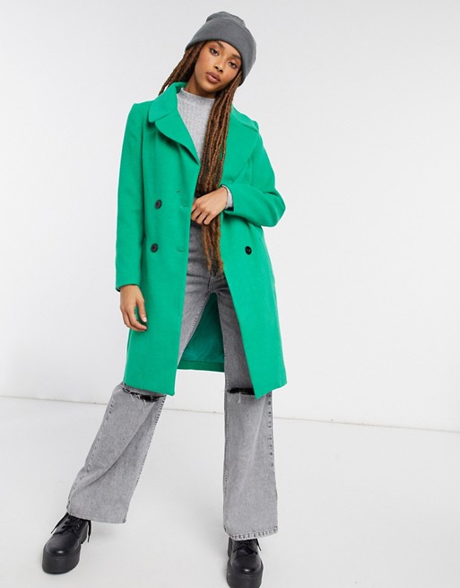 Liquorish straight coat with button detail in green | ASOS