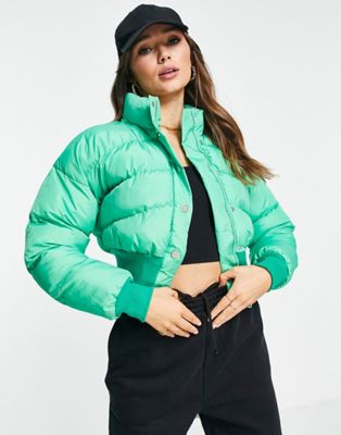 Liquorish super cropped  puffer jacket in bright green