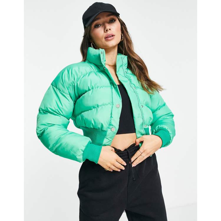 Green cropped puffer jacket sale