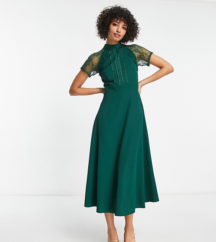 Liquorish Tall a line midi dress in emerald-Green