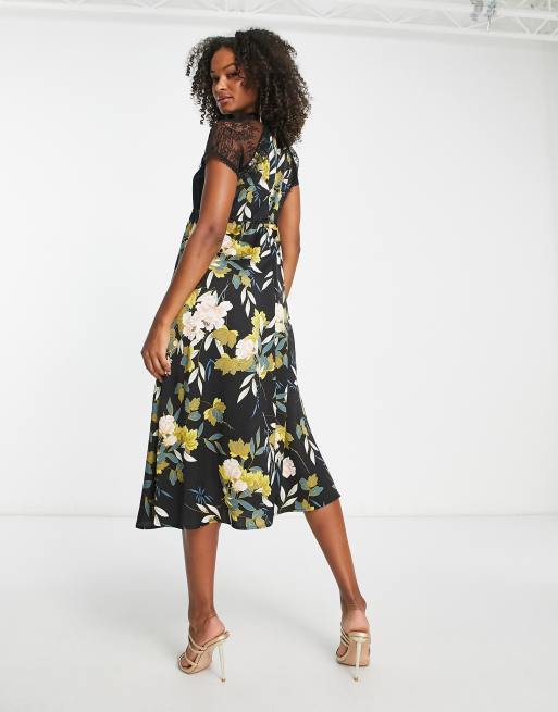 Floral midi hotsell a line dress