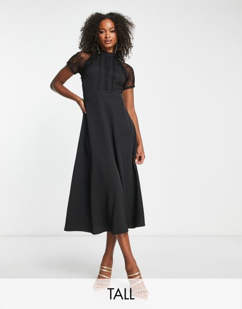 Liquorish Tall a line midi dress in lace black - view 1