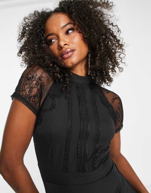 Liquorish Tall a line midi dress in lace black