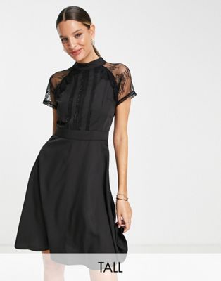 Liquorish Tall a-line mini dress in lace black - ASOS Price Checker