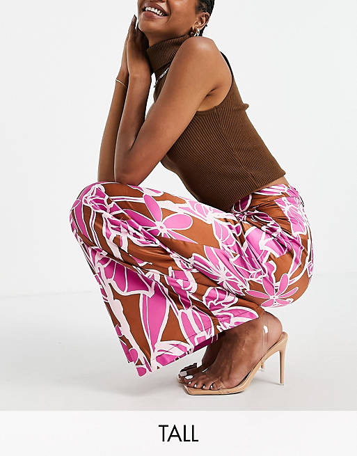 Liquorish Tall co-ord satin trouser in abstract floral print