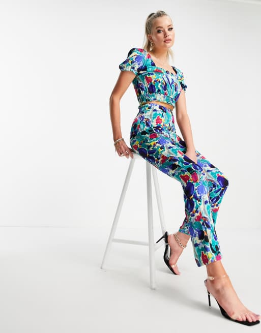 Liquorish Tall co-ord trouser in blue floral print, 4 of 4
