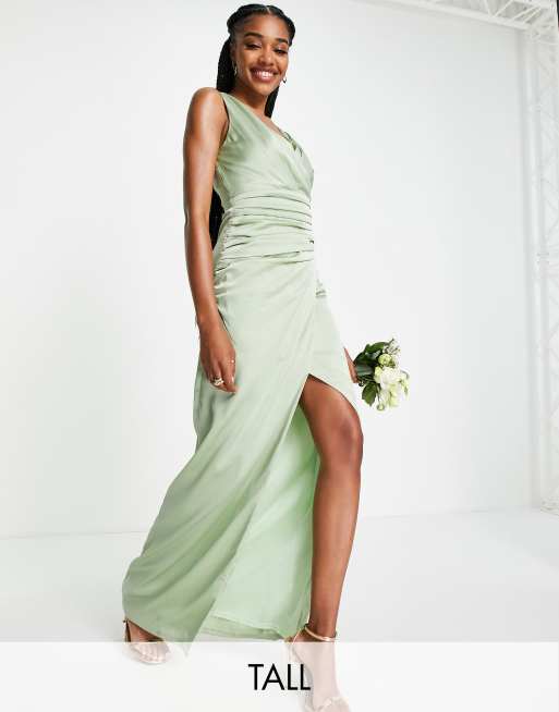 Liquorish Tall - L'invitée - Robe longue cache-cœur en satin - Vert sauge frais