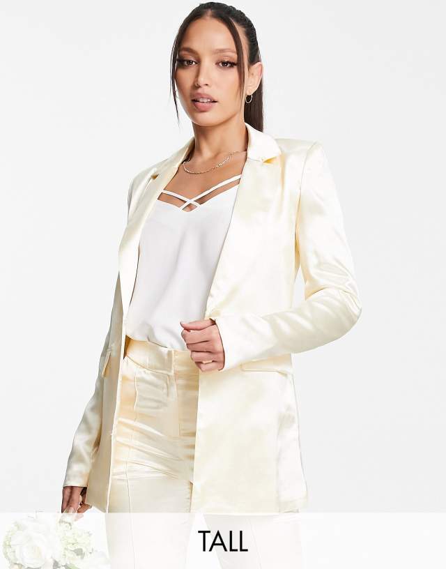 Liquorish Tall satin single breasted blazer in champagne - part of a set