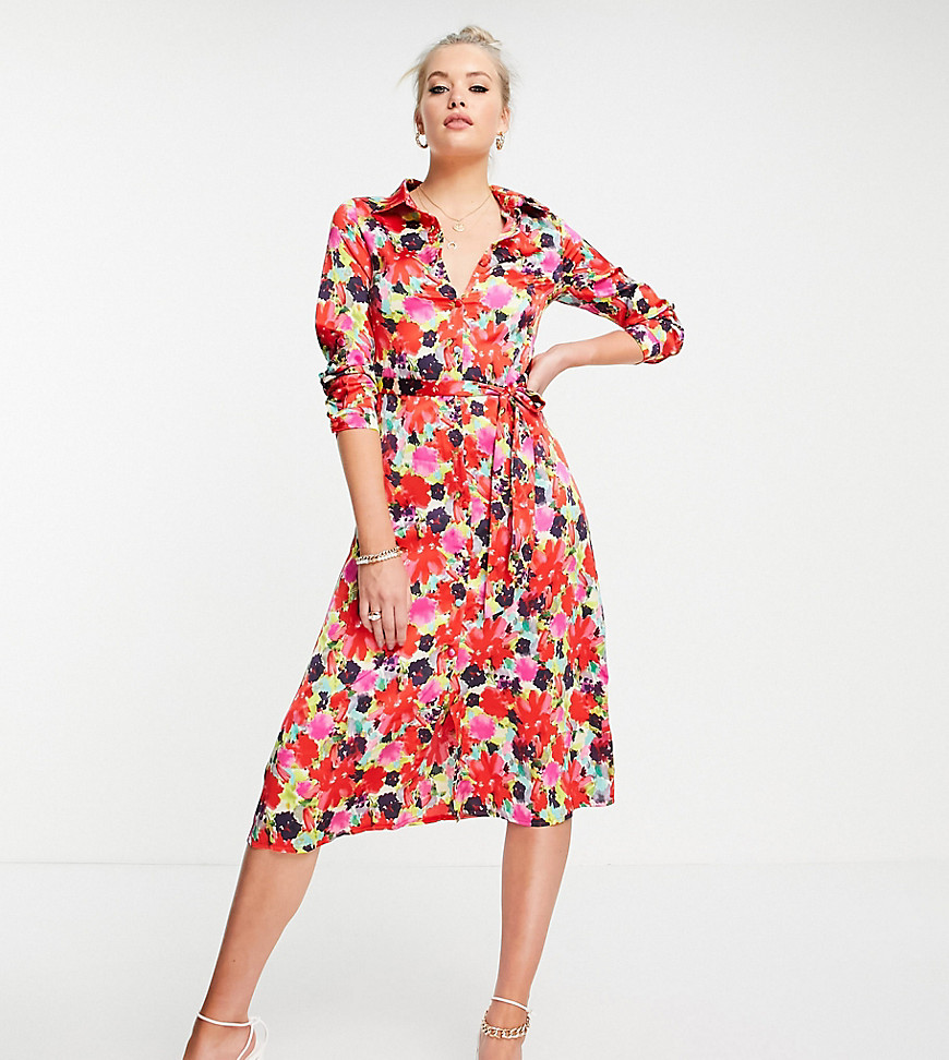 Liquorish Tall shirt midi dress in floral print-Multi