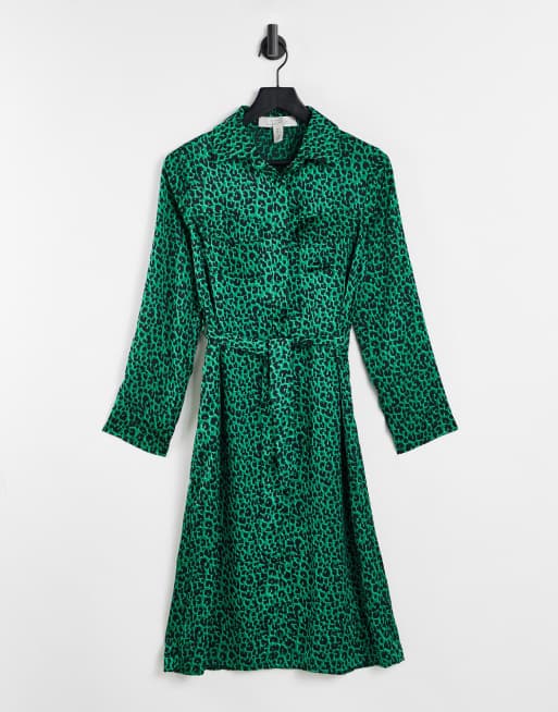 Green leopard store shirt dress