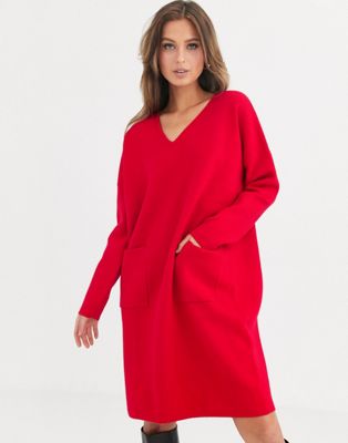 Liquorish - Trui-jurk met V-hals en zakken-Rood