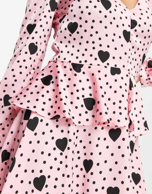 Pink dress 2024 with black hearts