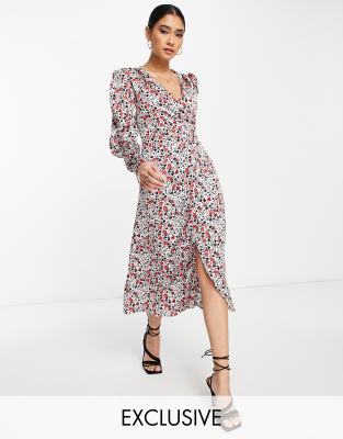 Liquorish Valentines exclusive wrap midi dress in allover heart print