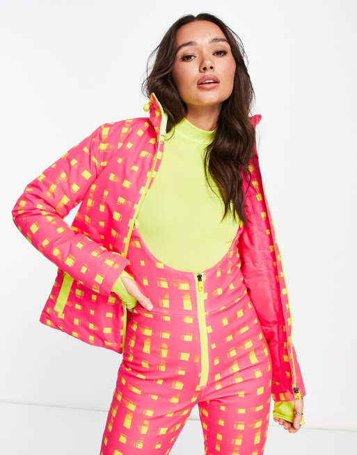 Liquorish - Veste de ski imperméable à carreaux - Rose vif