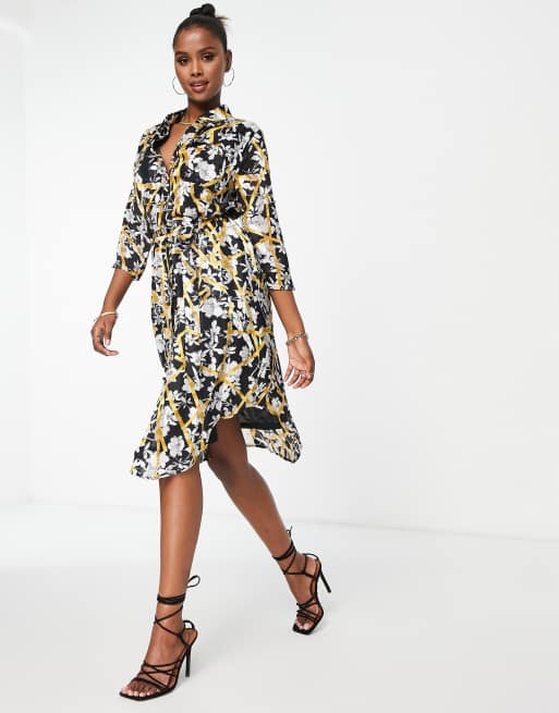 Liquorish - Vestito camicia midi con stampa di fiori